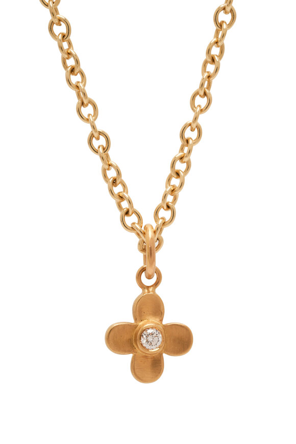 Caroline Ellen - 20K Yellow Gold & Diamond 4 Petal Flower Pendant