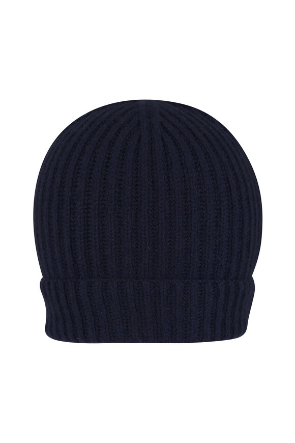 Fratelli Piacenza Navy Blue Ribbed Cashmere Beanie - view 1