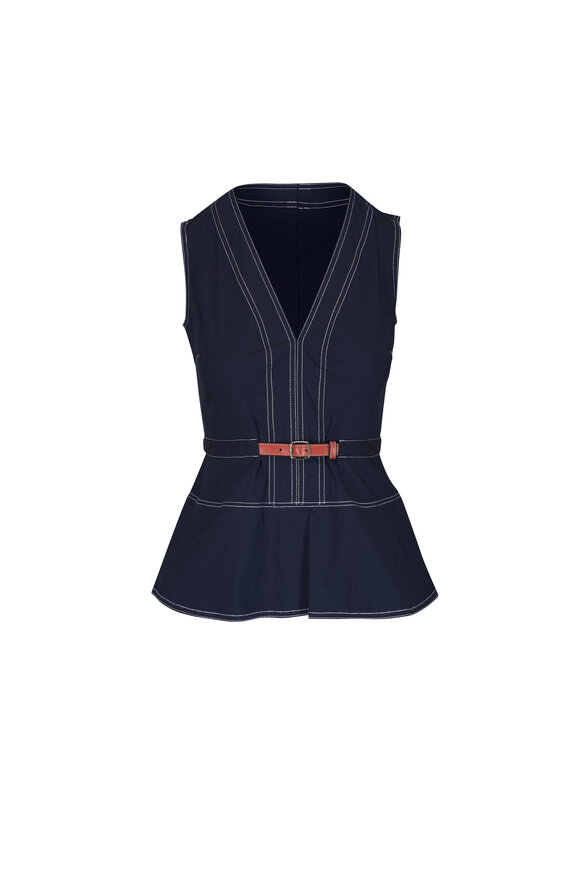 Veronica Beard Nickleby Navy Blue Belted Top
