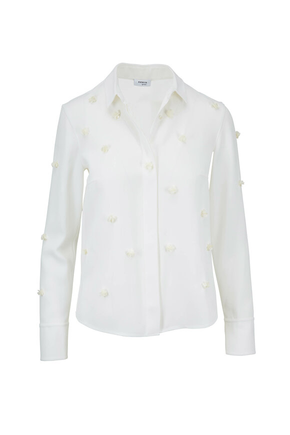 Akris Punto - White 3D Flower Sequin Blouse