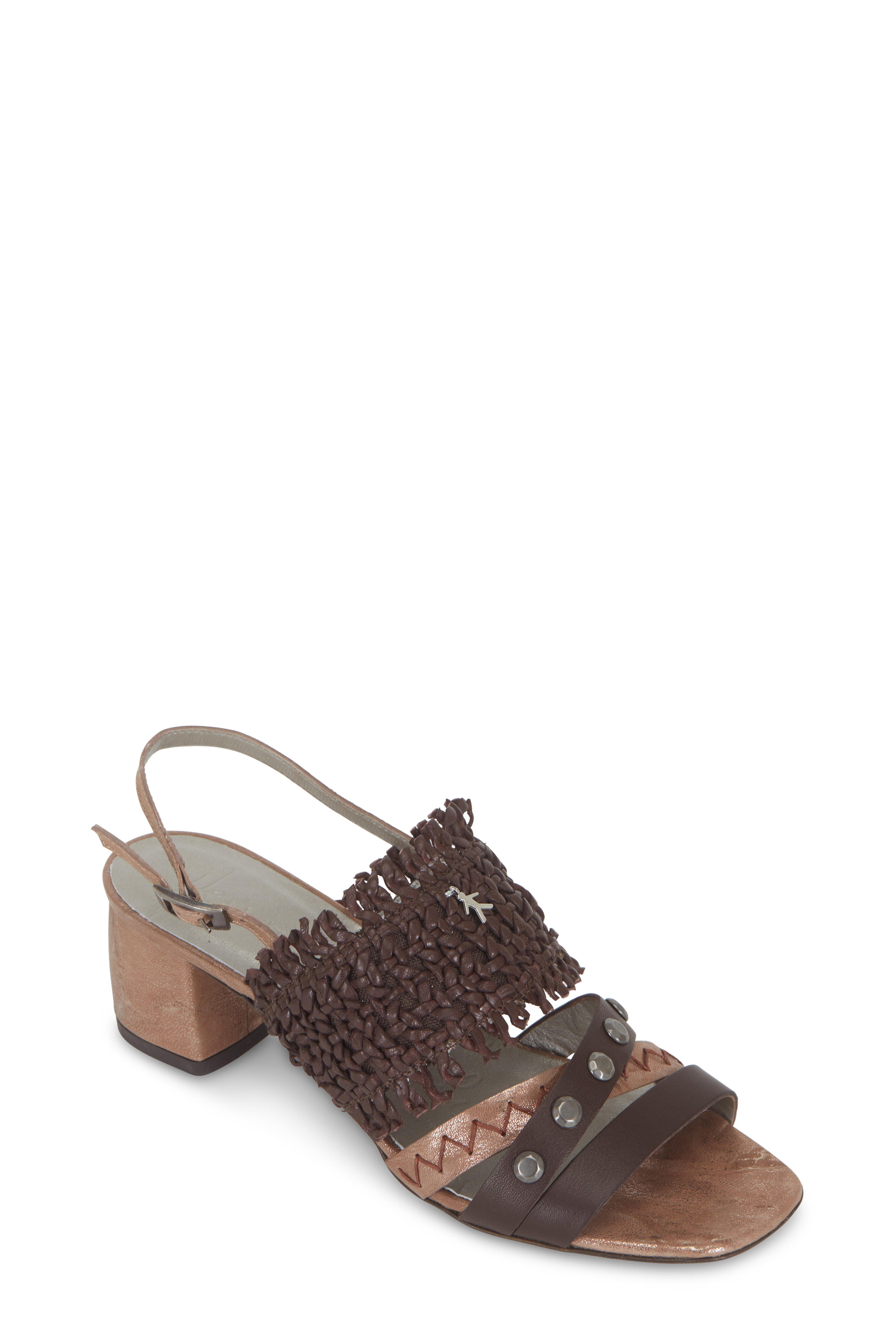 Henry Beguelin - Castagno Brown Woven & Studded Sandal, 50mm