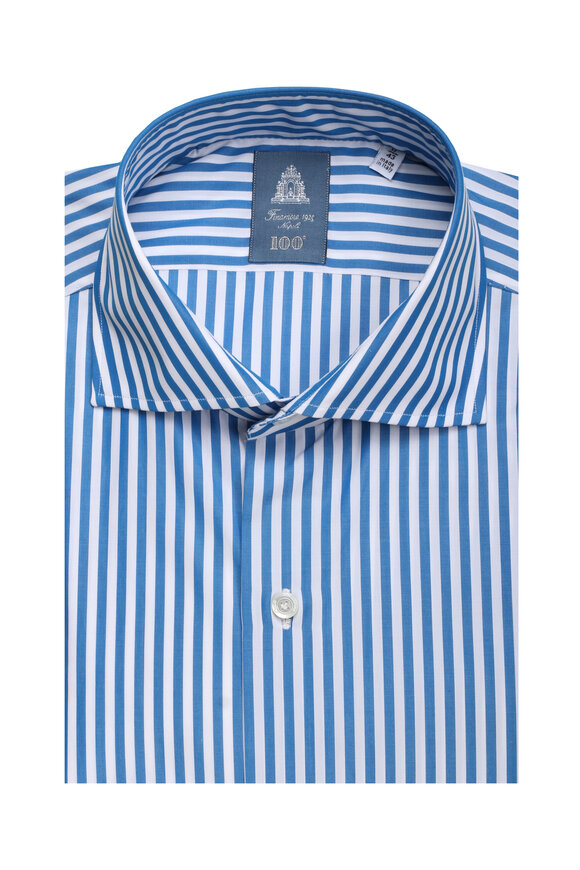 Finamore Royal Blue Bengal Stripe Dress Shirt