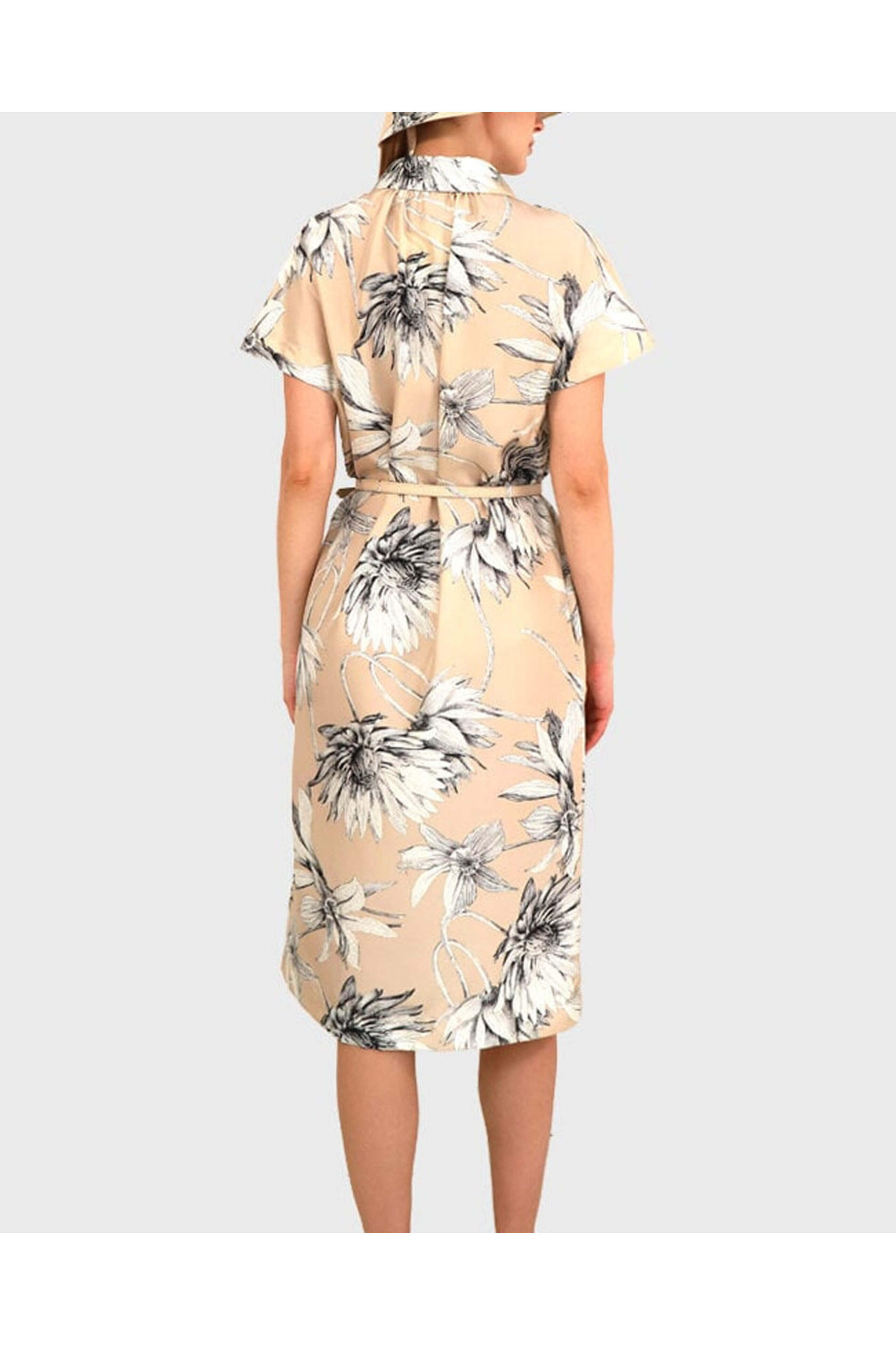 Rani Arabella - Beige Dahlia Belted Shirtdress