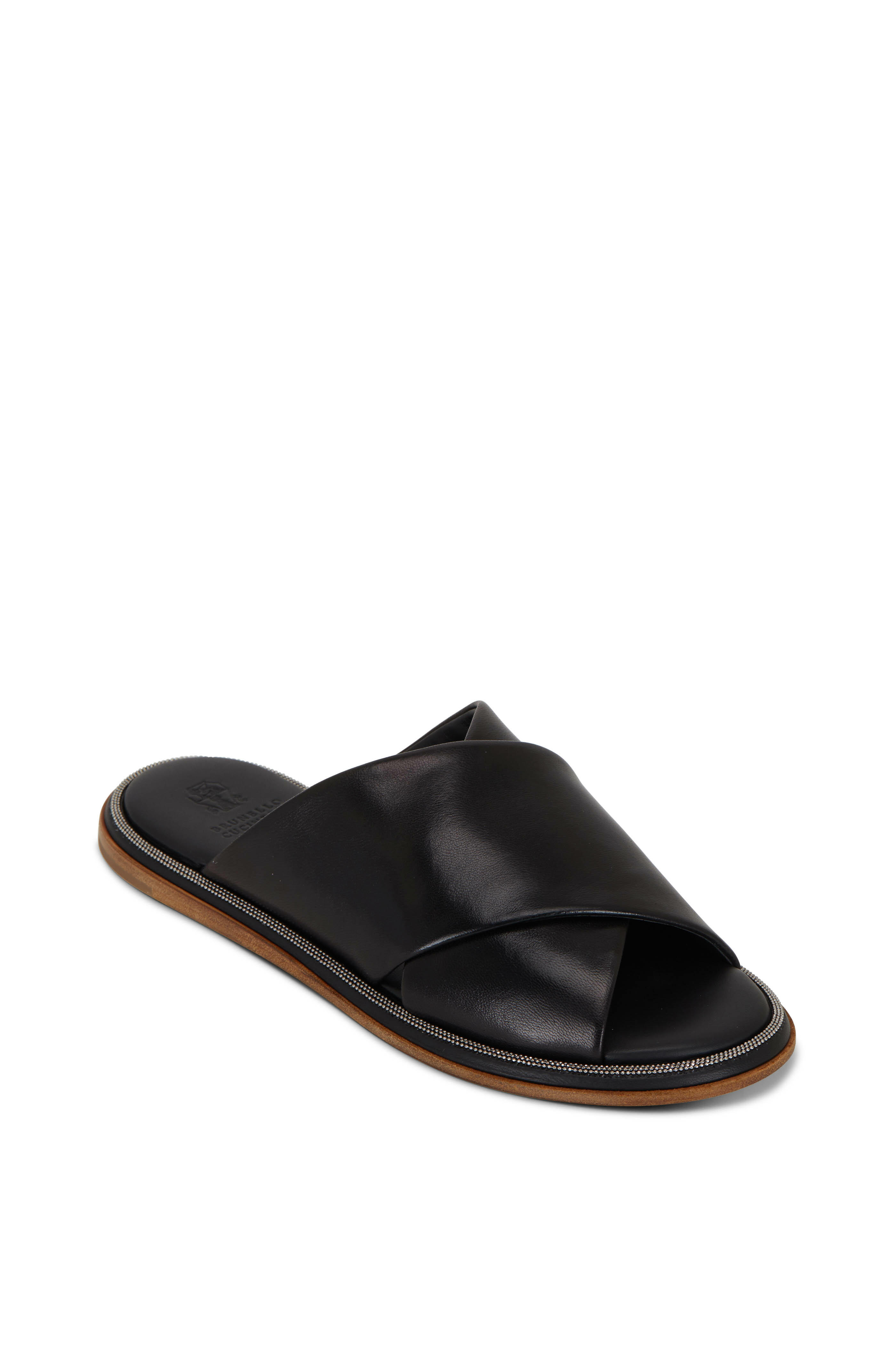 【関税込み】BRUNELLO CUCINELLI PRECIOUS STRAP' SANDALS Brunello Cucinelli Leather Two Cross Strap Wedge Sandals