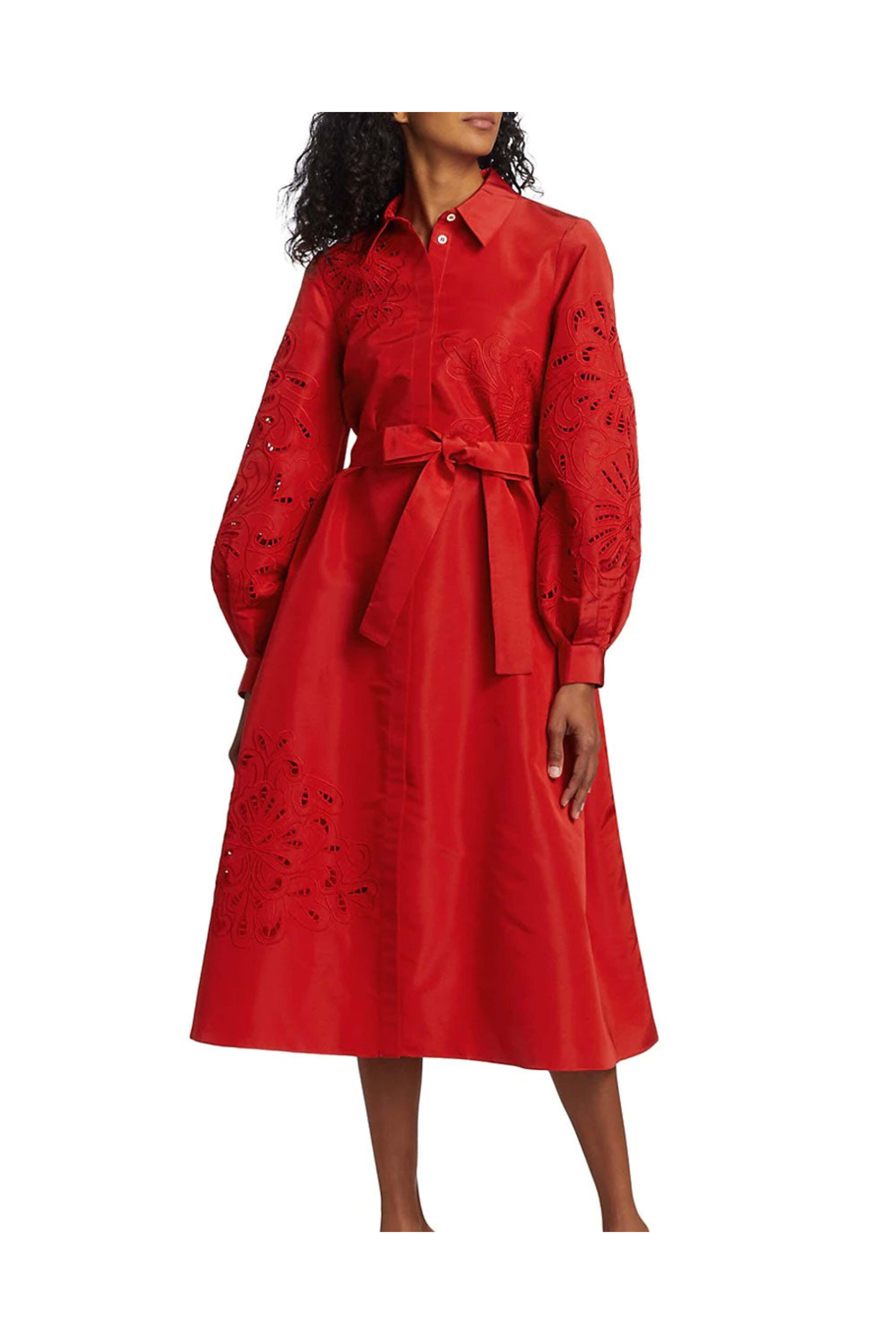 Carolina Herrera - Chili Red Embroidered Trench Dress
