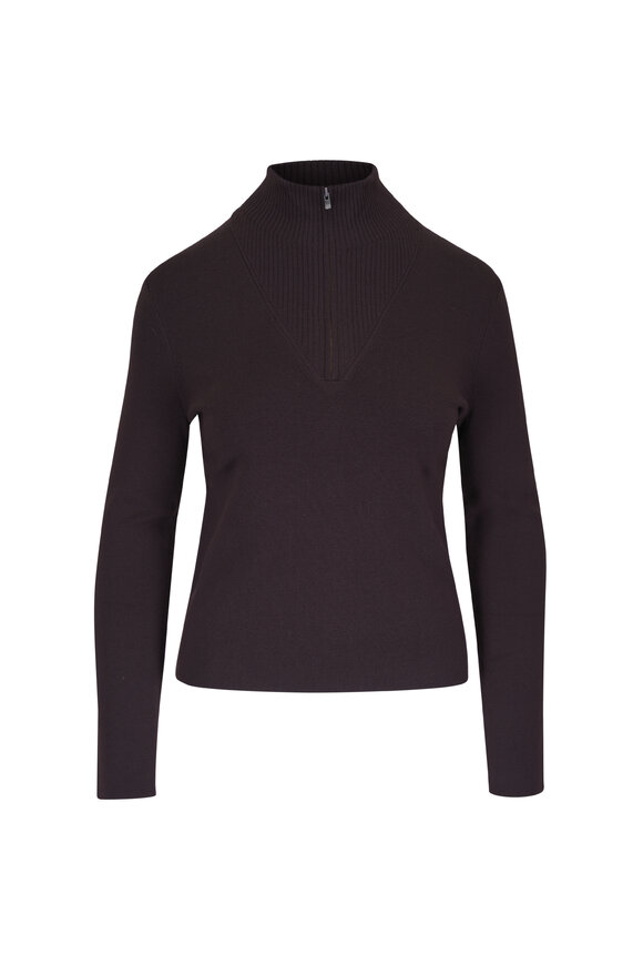 Majestic Brown Stretch Merino Half Zip Blouse - view 1