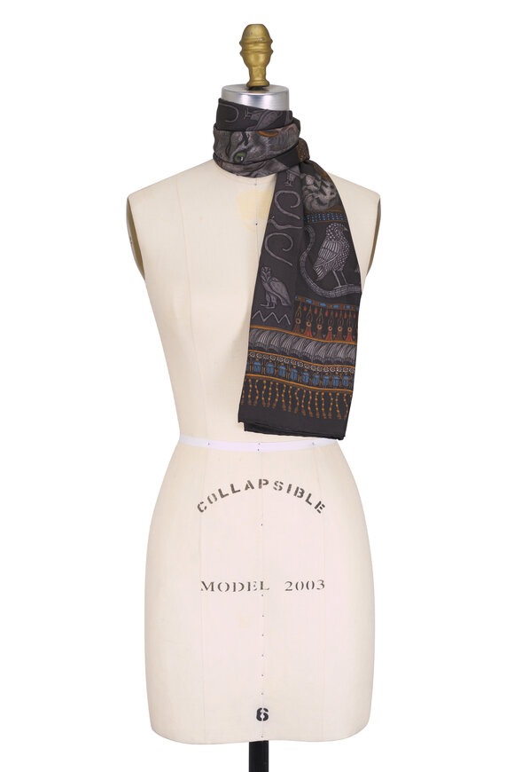Sabina Savage Bastet's Bounty Onyx & Gold Silk Twill Scarf 90