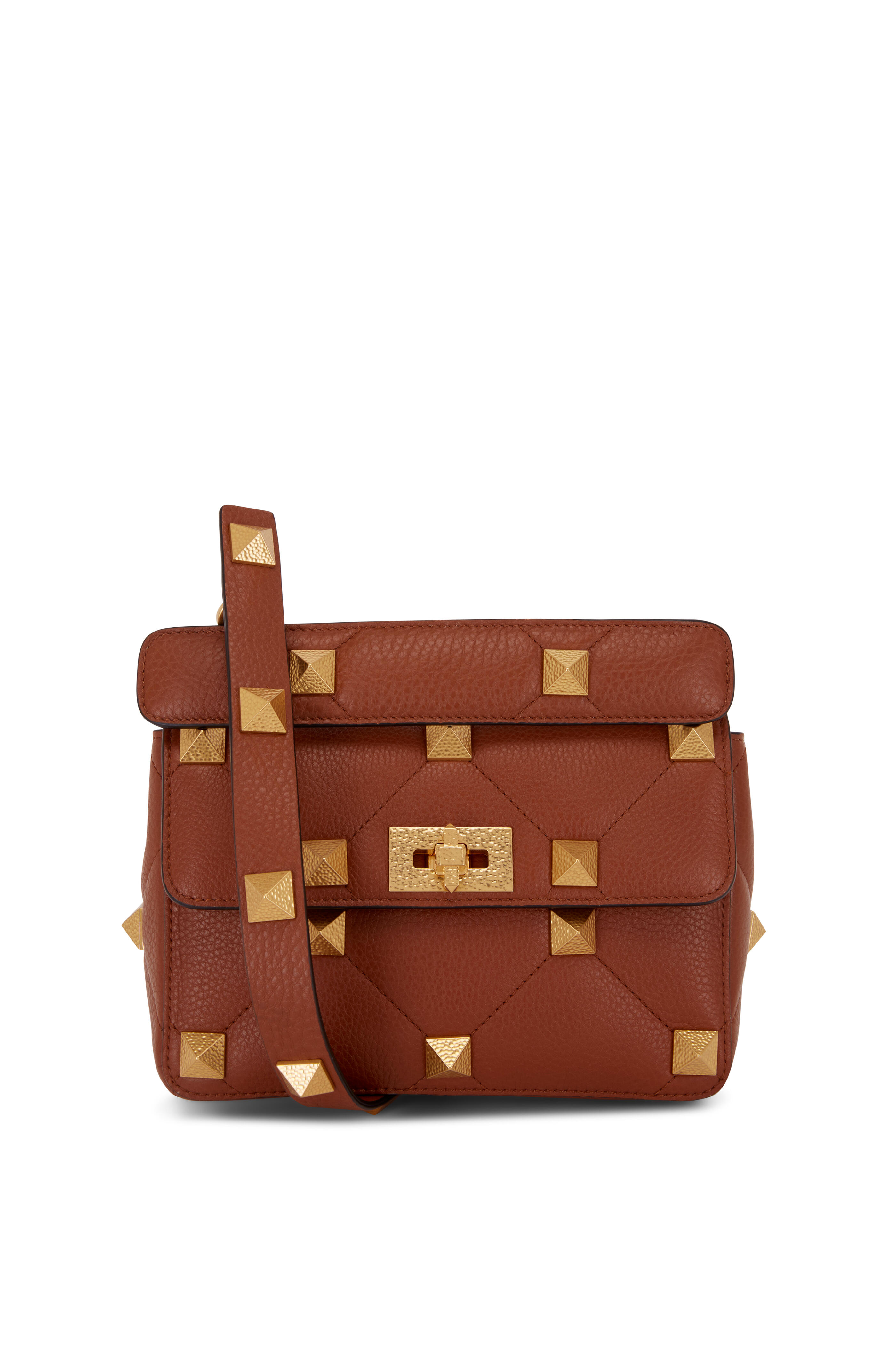 Roman Stud Medium Leather Shoulder Bag in Beige - Valentino