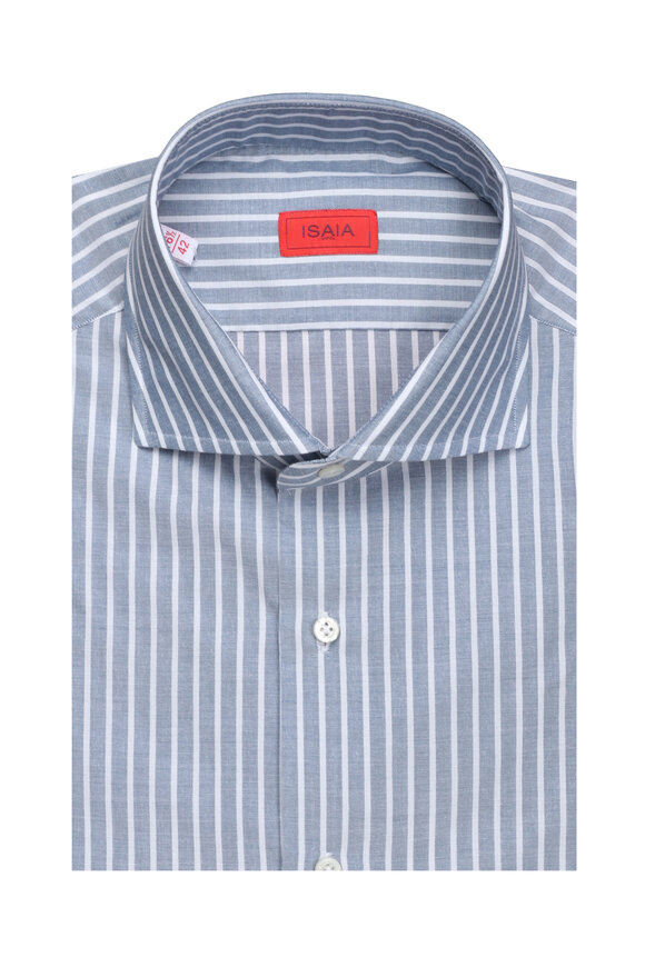 Isaia Blue & White Striped Sport Shirt