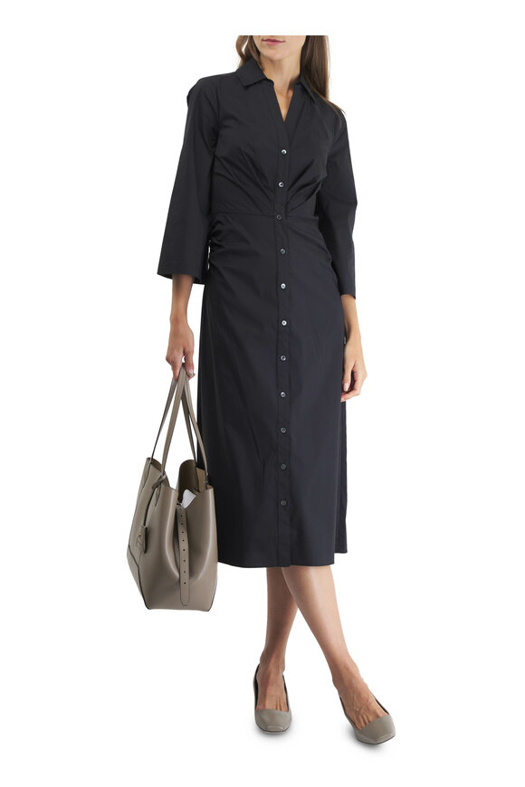 Veronica Beard - Haydon Black Poplin Midi Shirt Dress 