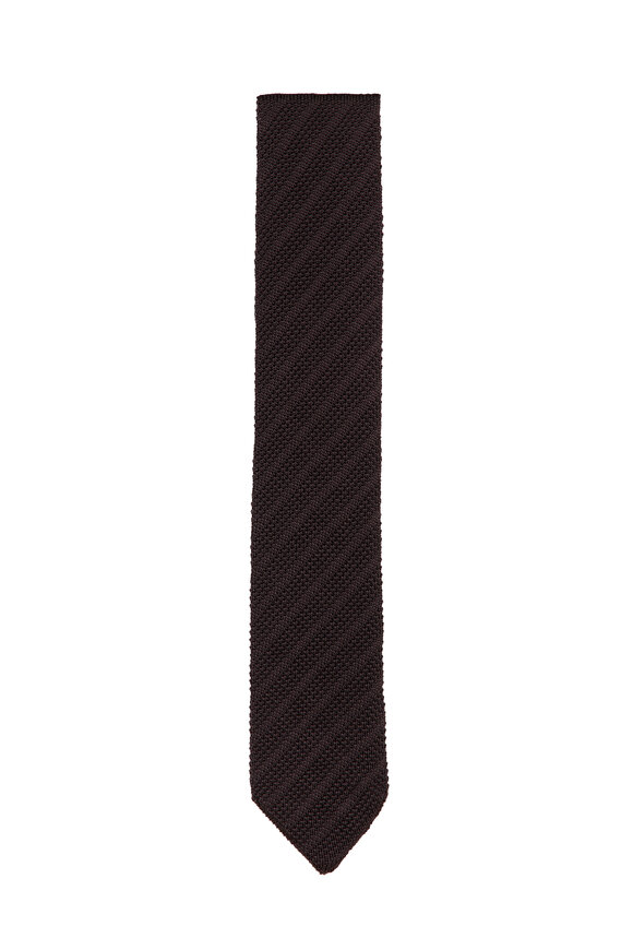 Brunello Cucinelli Brown Textured Tricot Silk Necktie - view 1