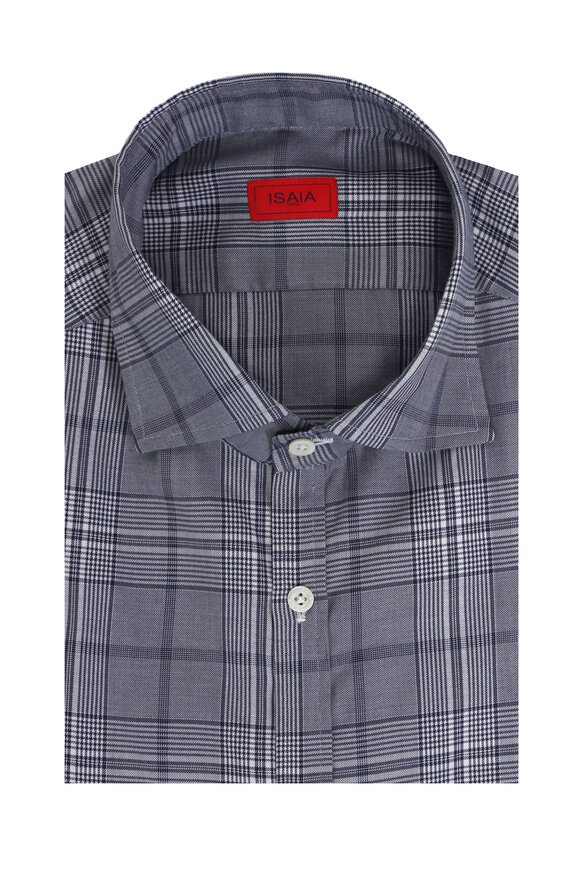 Isaia Faded Indigo & White Glen Plaid Sport Shirt