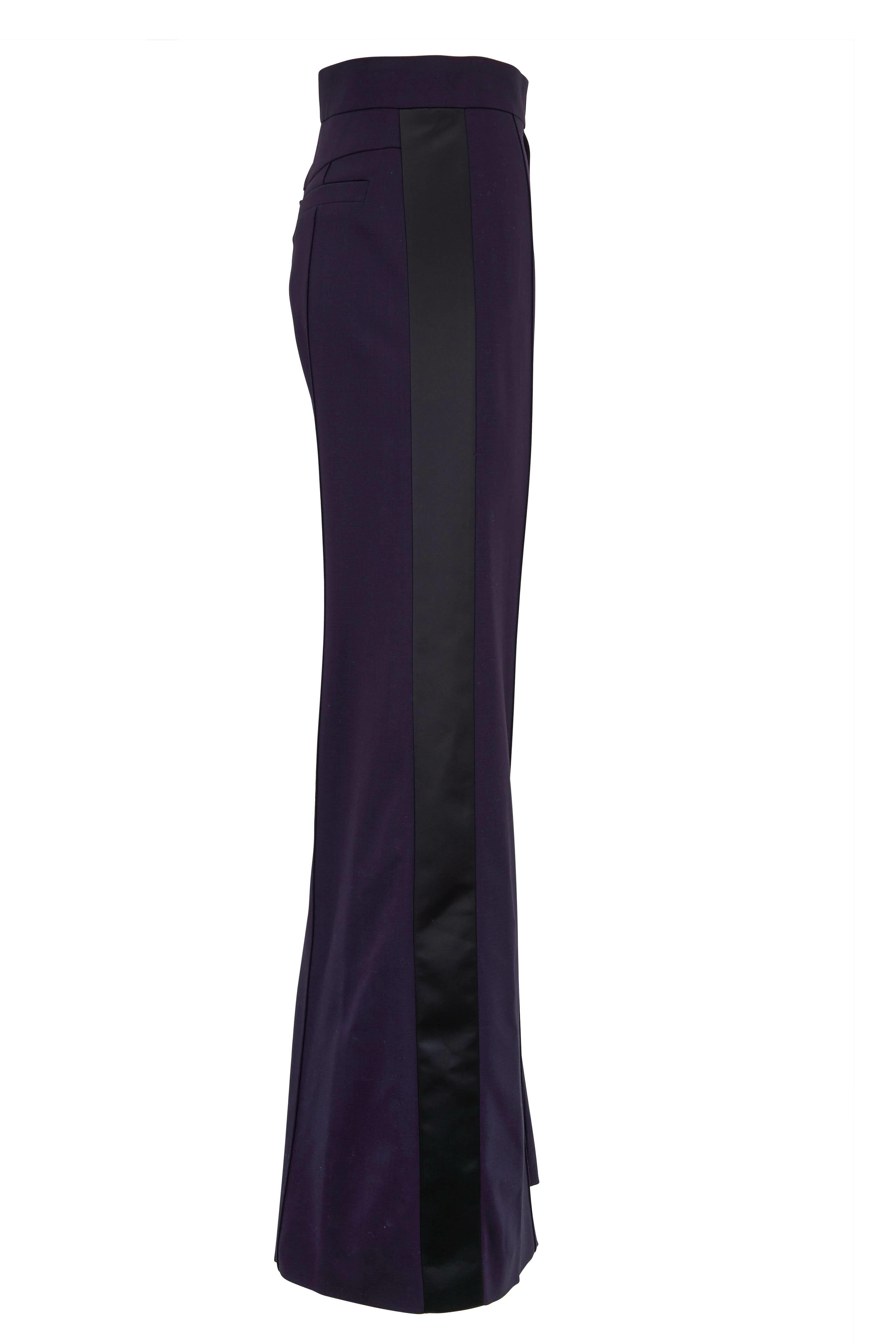 Chloé - Navy Stretch Wool Side-Striped Wide Leg Pant