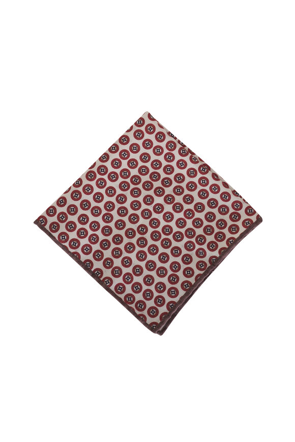 Brunello Cucinelli Red Circle Print Silk Pocket Square