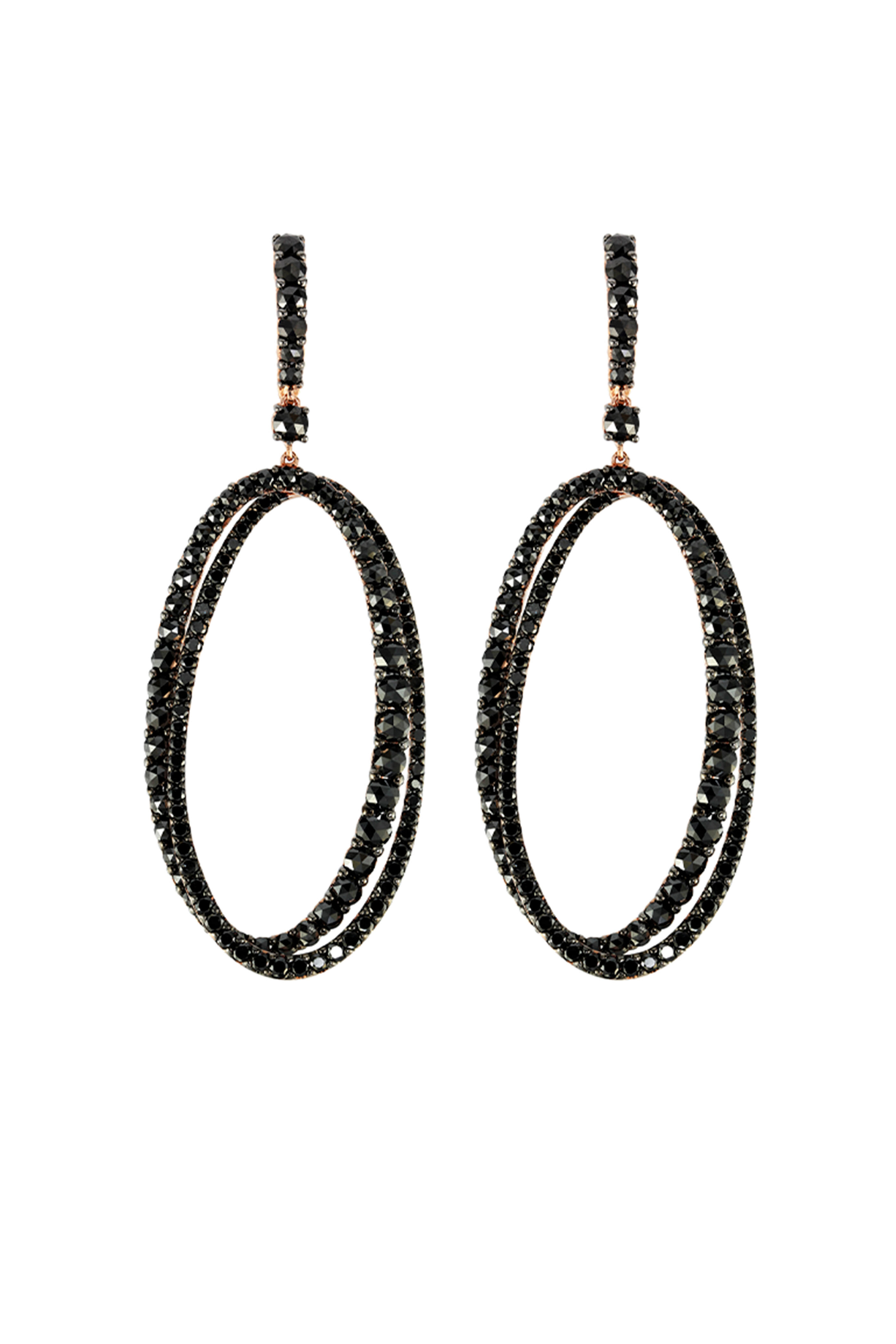 Etho Maria - Rose Gold Black Diamond Drop Hoop Earrings