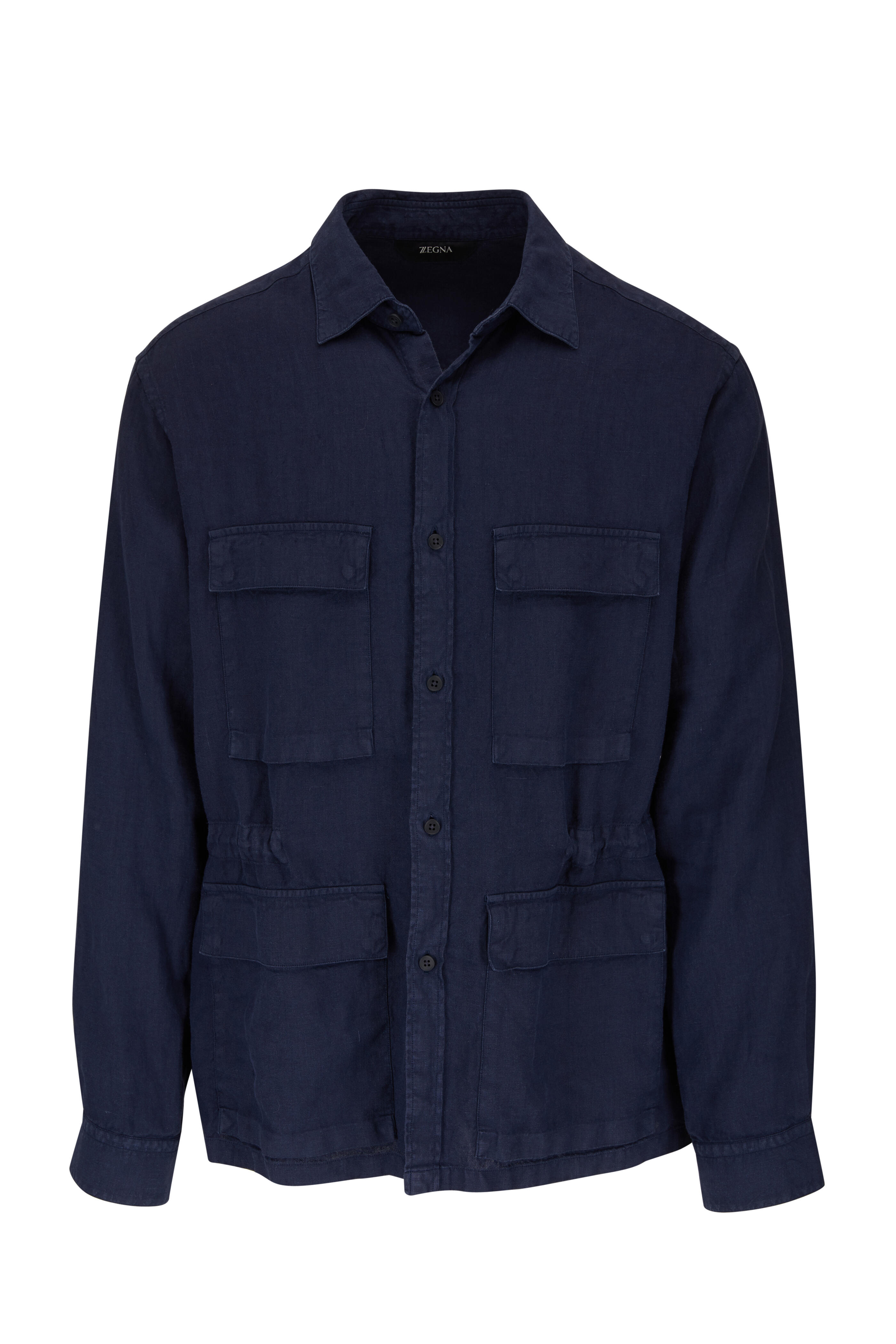 トップス Ermenegildo Zegna Linen L/S Shirt Navy Z Zegna - Navy Utility Linen Over Shirt | Mitchell Stores