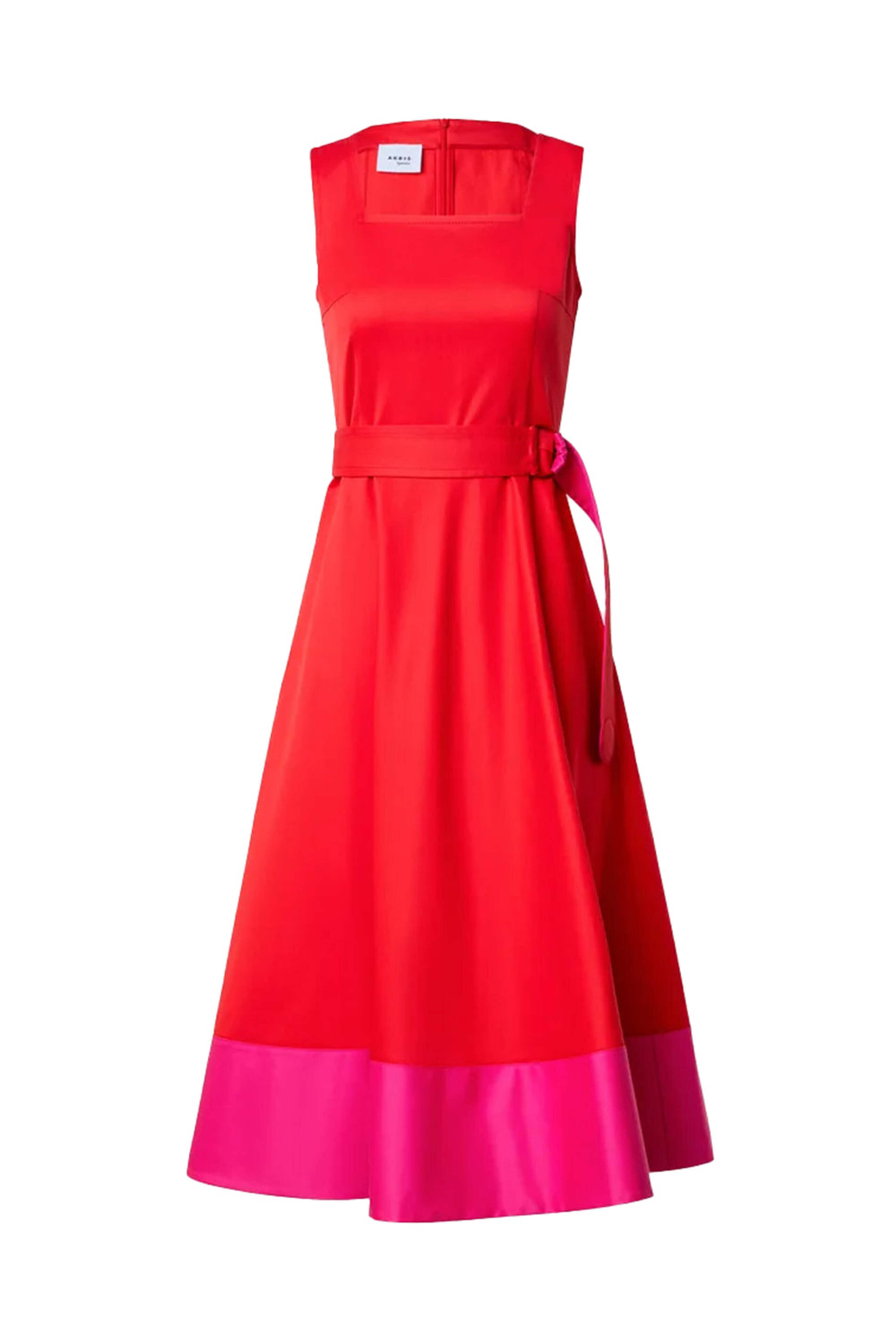 Akris Punto - Red and Pink Color Block Sleeveless Midi Dress