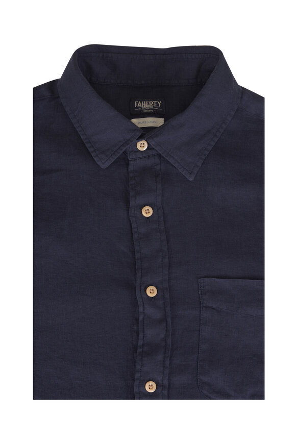 Faherty Brand Laguna Island Navy Linen Sport Shirt - view 1