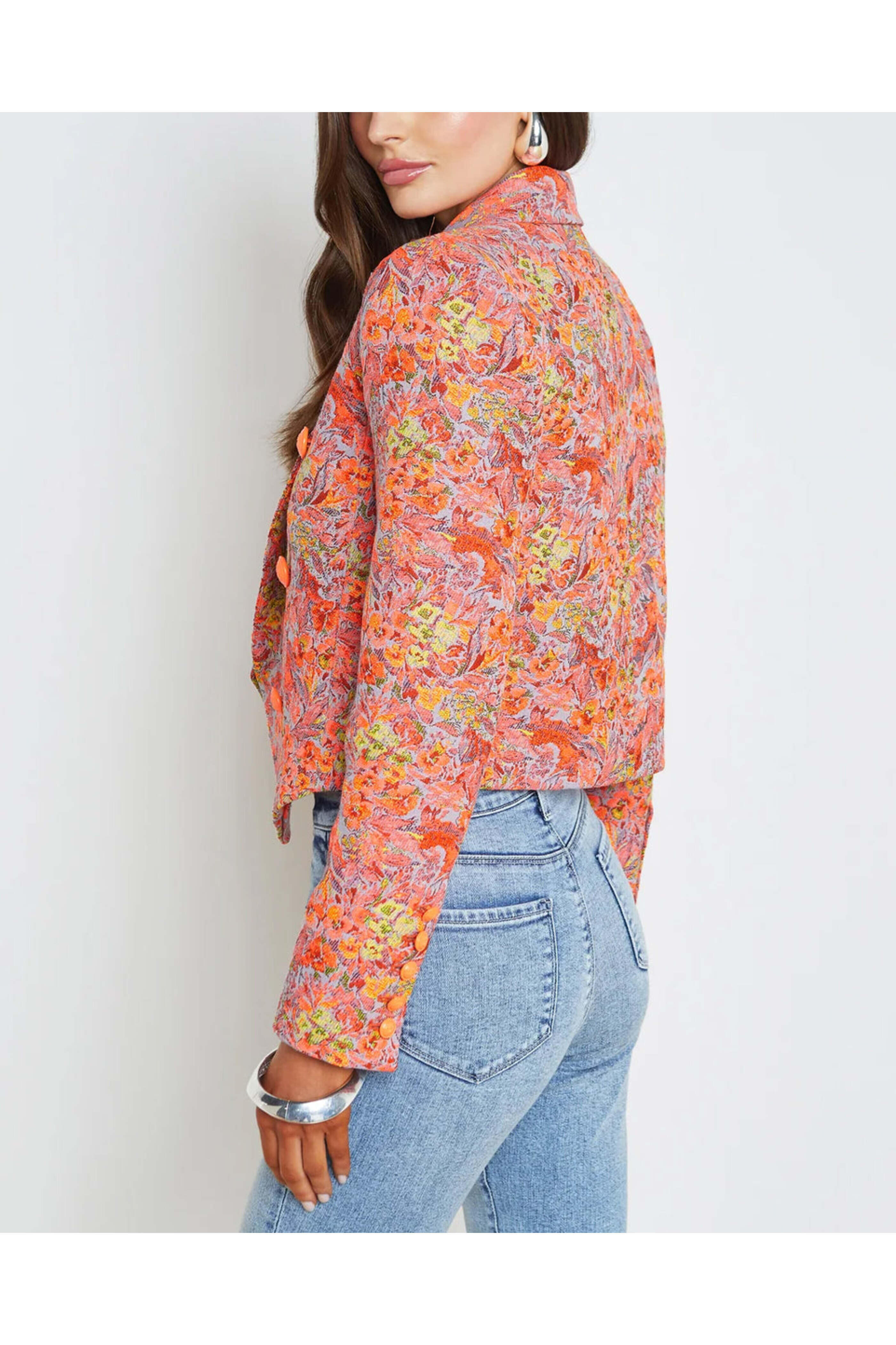 L'Agence - Orange Floral Lila Boxy Blazer