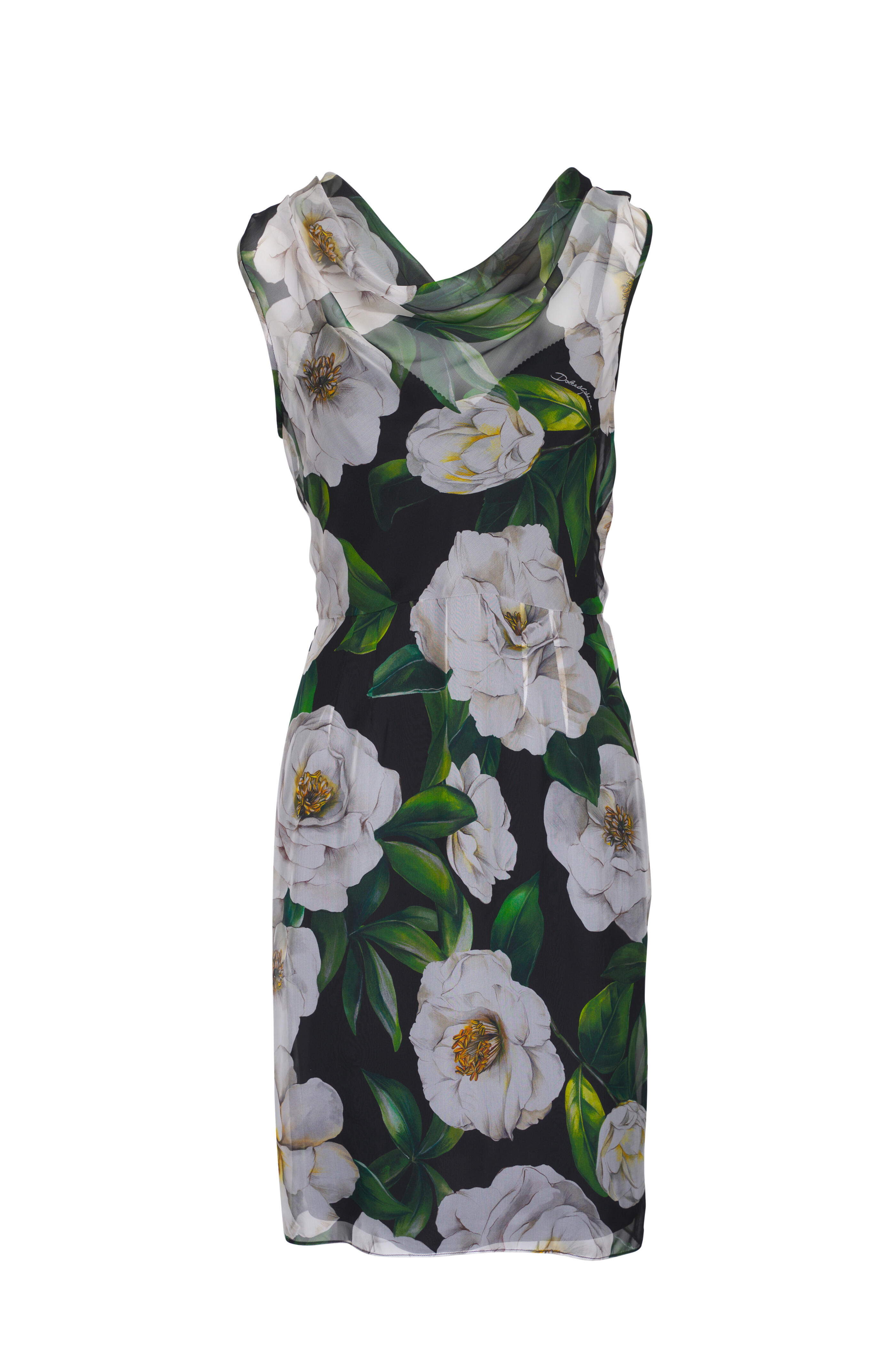 Dolce & Gabbana - Black & White Gardenia Print Silk Chiffon