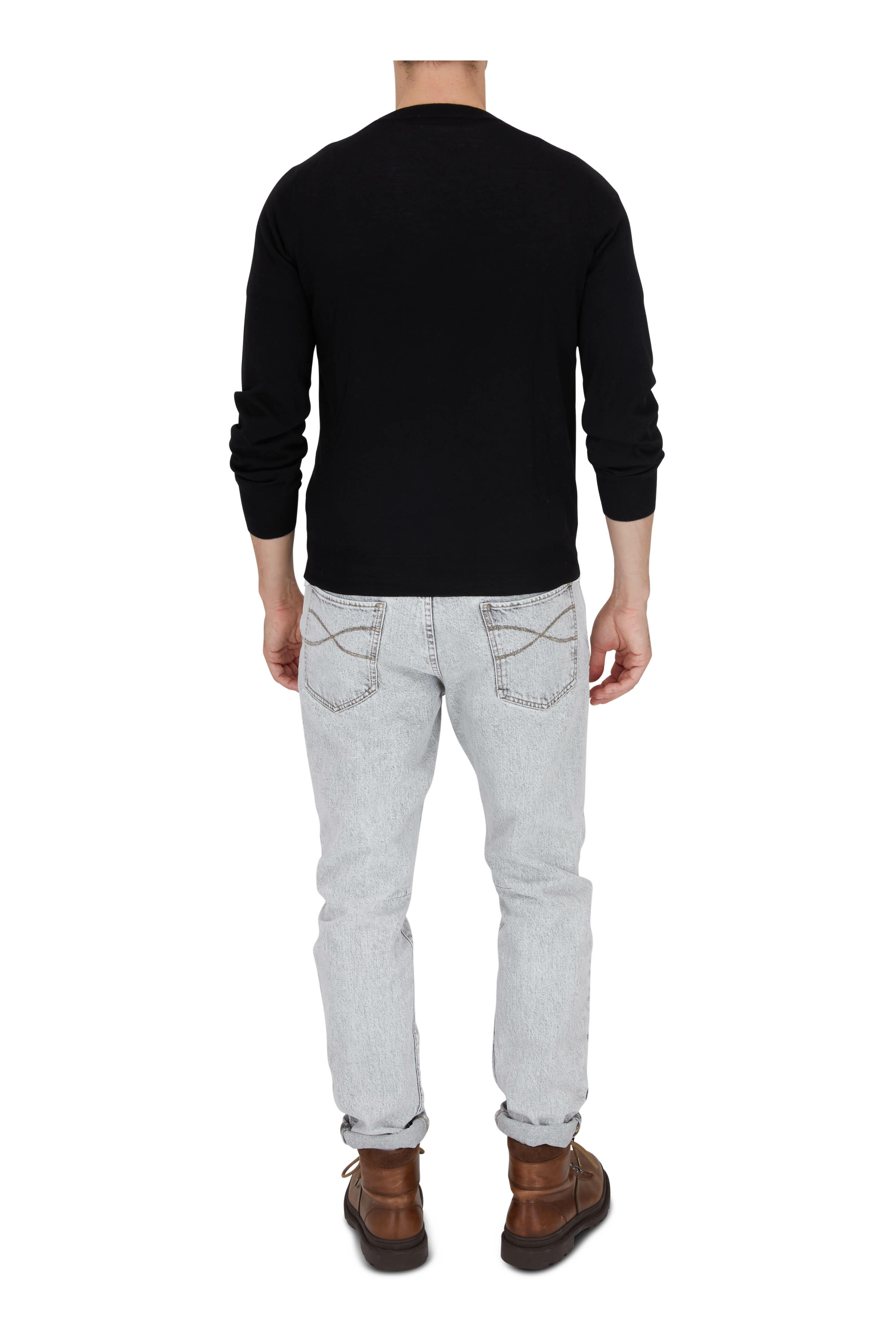 Brunello Cucinelli ブラックセーター 肘パッチ付き　サイズ:M Brunello Cucinelli ブラックセーター 肘パッチ付き サイズ:M