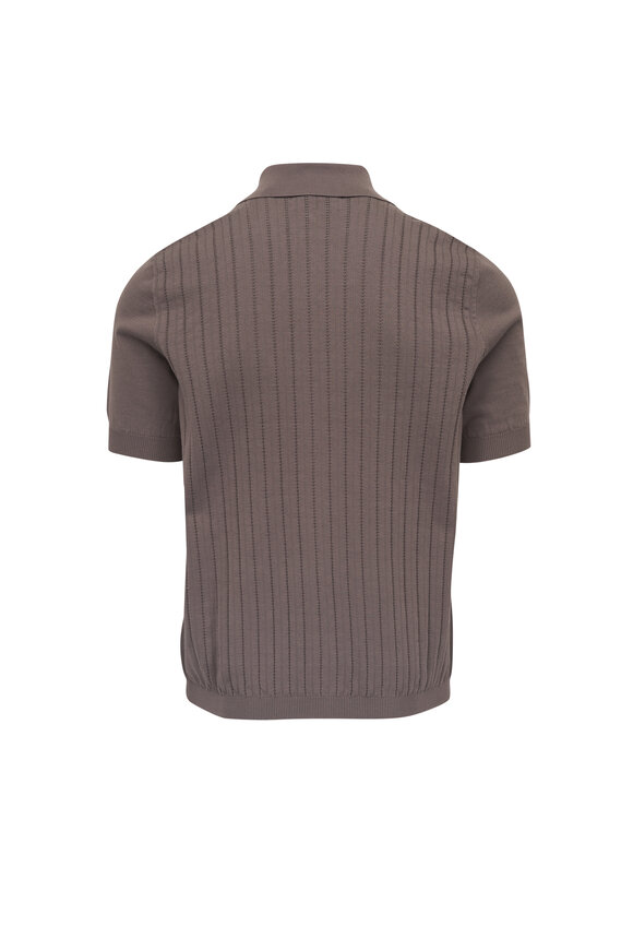 Brunello Cucinelli Nocciola Brown Cotton Ribbed Front Button Sweater - view 3