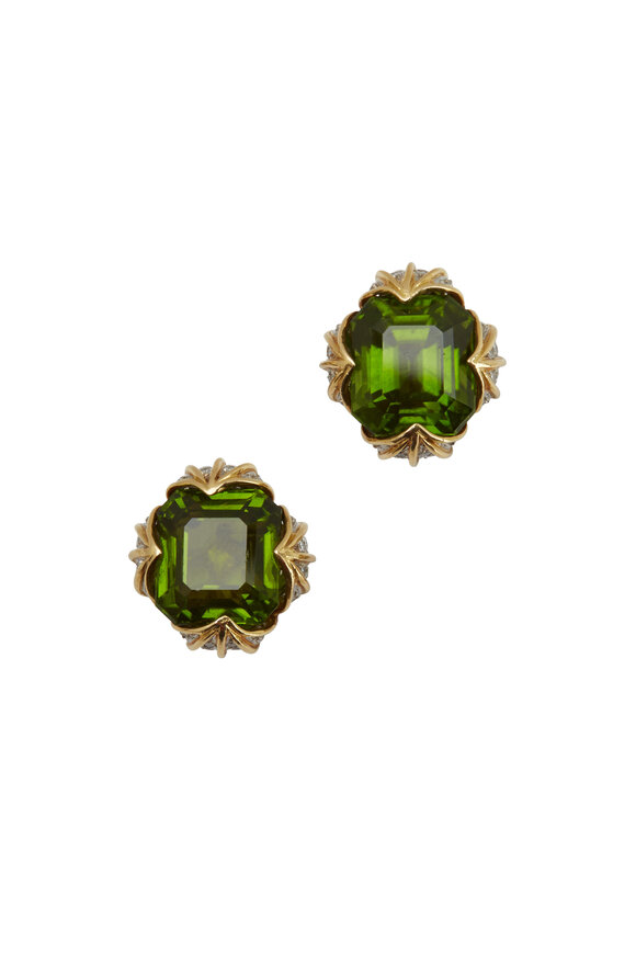 Fred Leighton - Yellow Gold Peridot Diamond Leaf Earrings