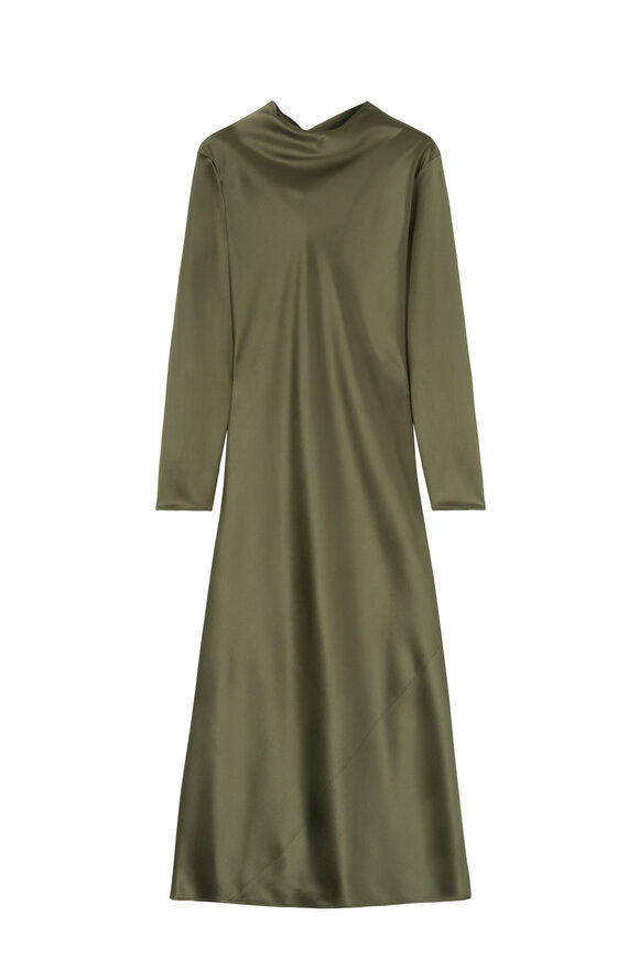 Loro Piana Olive Green Double Satin Dress  - view 2