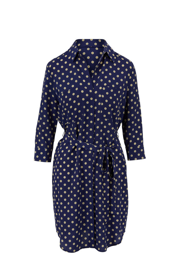 L'Agence - Stella Navy Medallion Print Silk Tie-Waist Dress