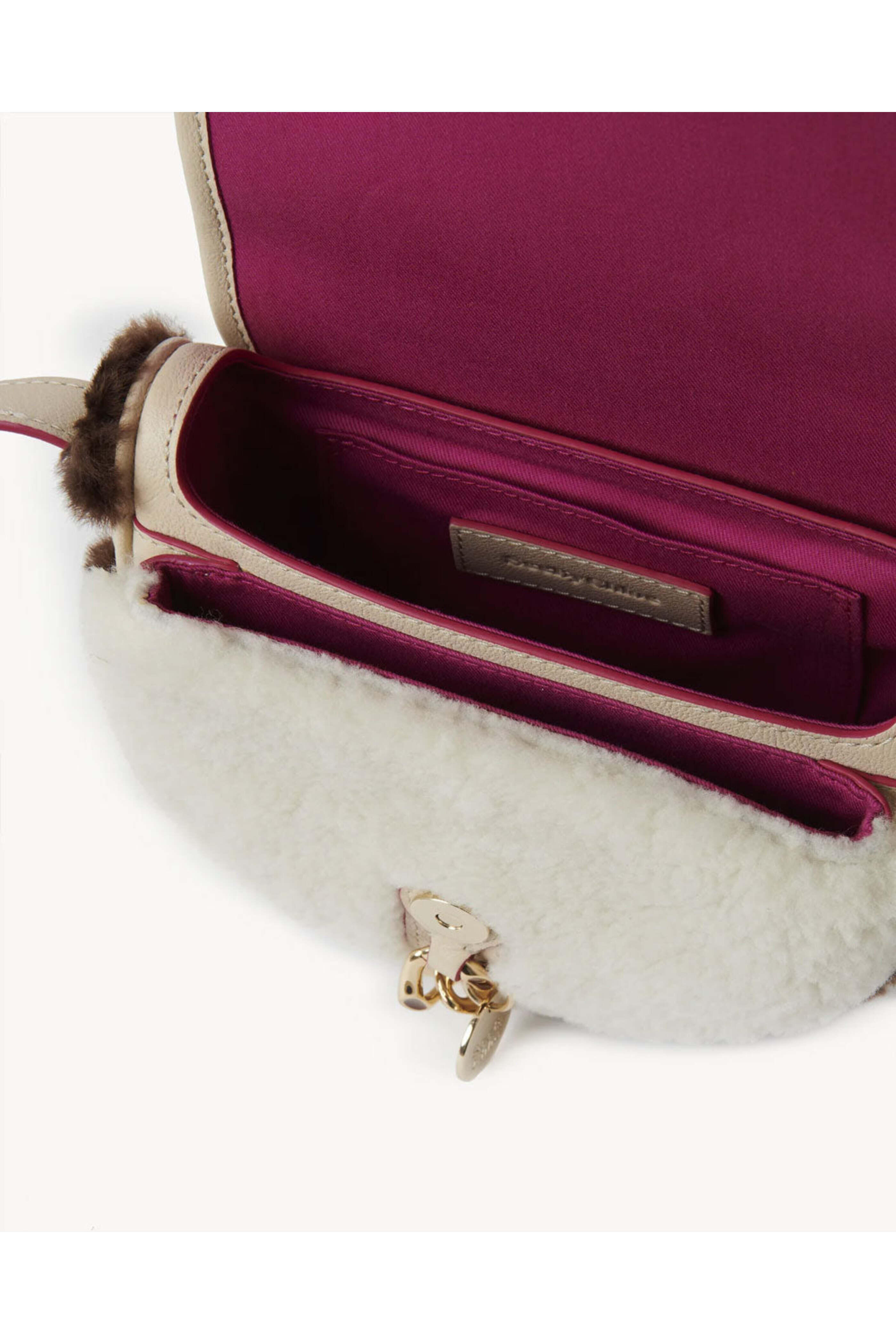 See by Chloé - Mara Small Shearling Shoulder Bag in Cement Beige