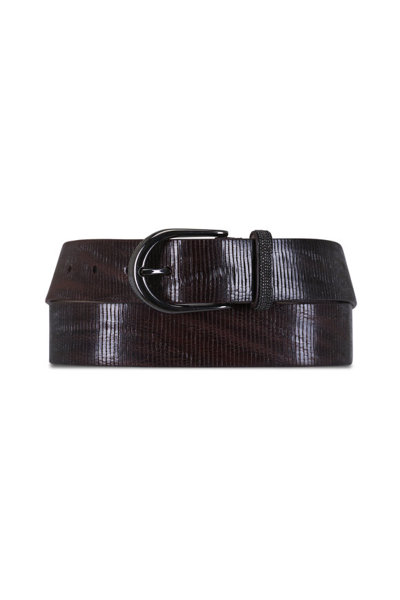 Brunello Cucinelli Carved Coffee Leather Belt