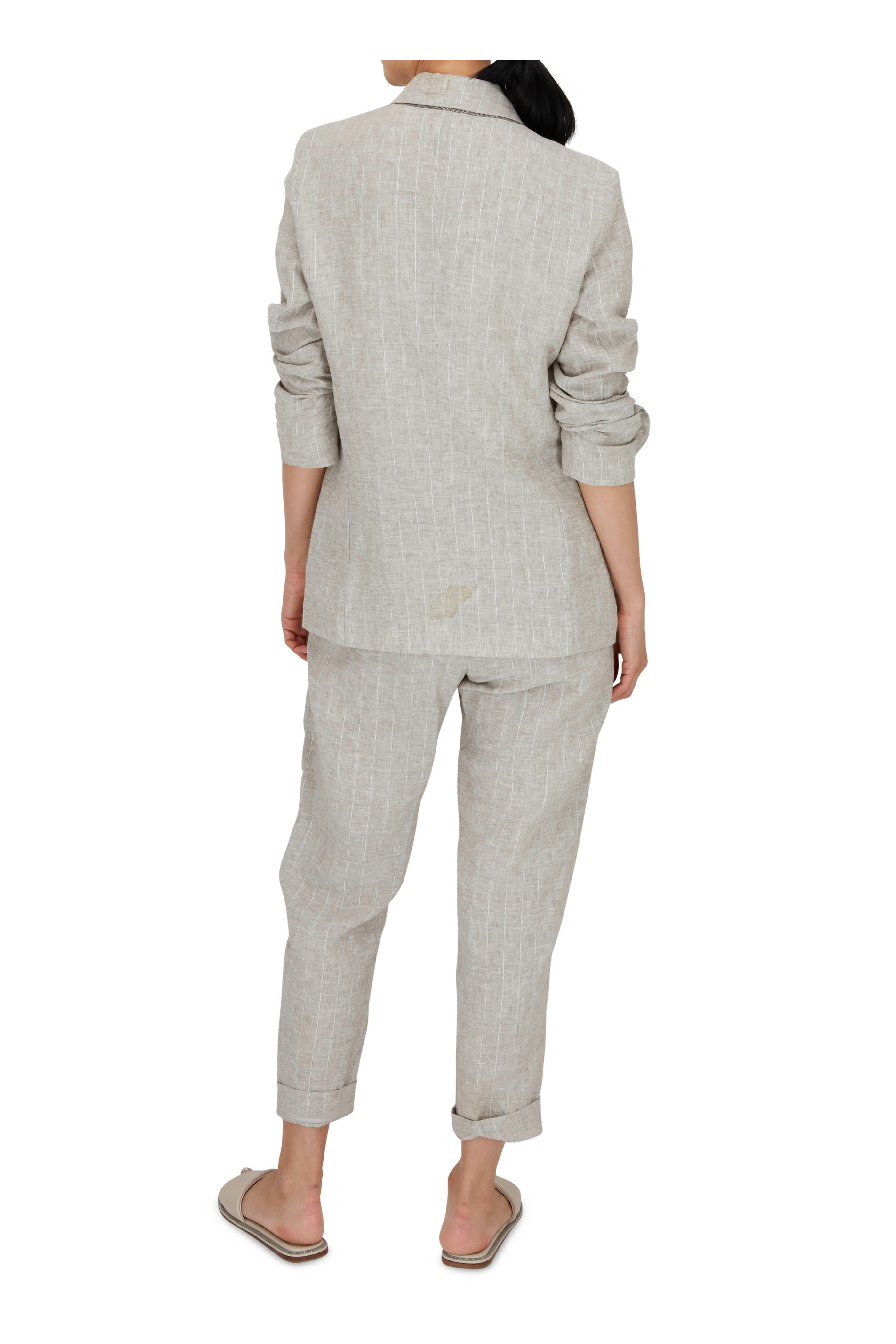 【関税込み】BRUNELLO CUCINELLI Pinstripe pants Brunello Cucinelli Pinstripe Linen Trousers | Grey | FARFETCH