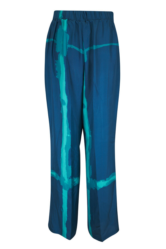 Kiton Blue Pleated Silk Pant - view 3