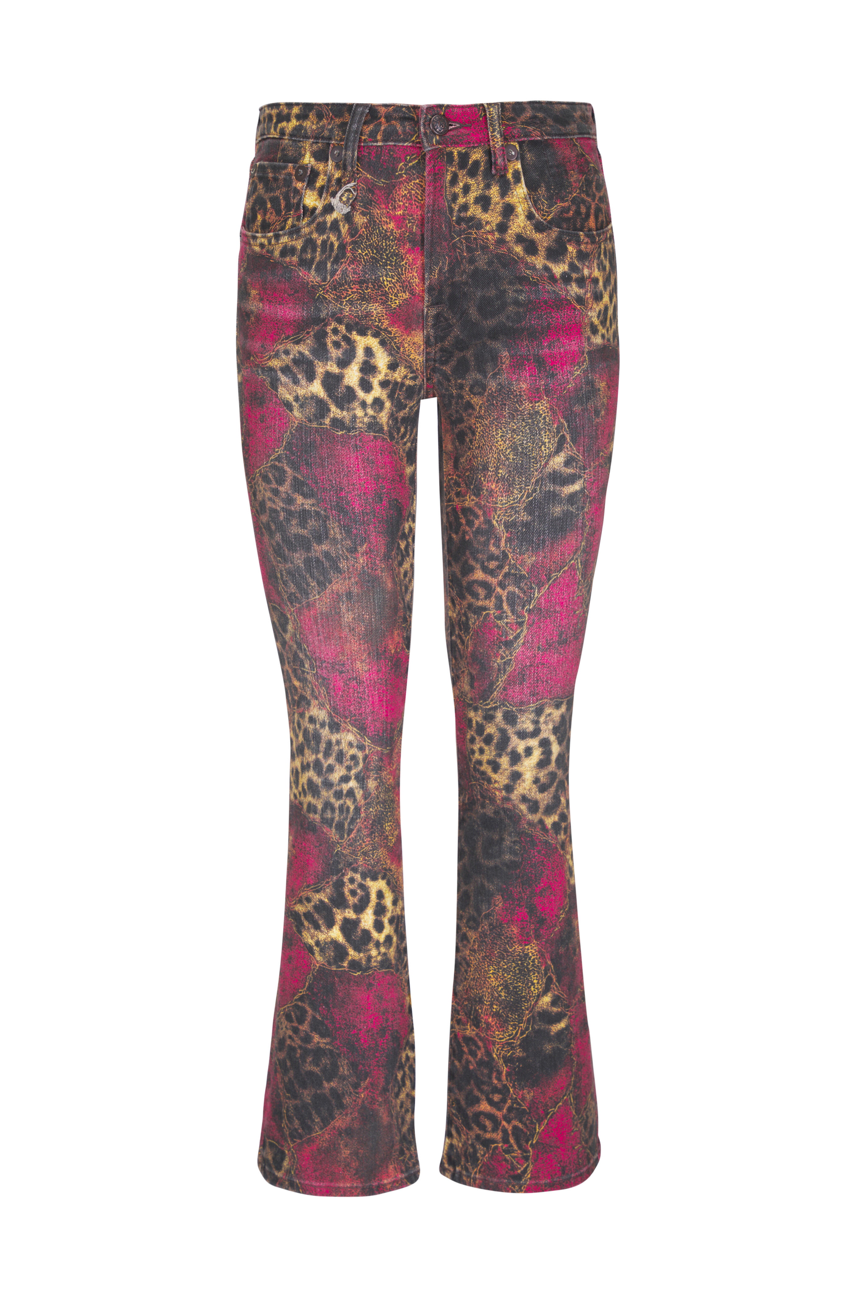 R13 - Kick Fit Red Animal Print Crop Flare Jean - view 1