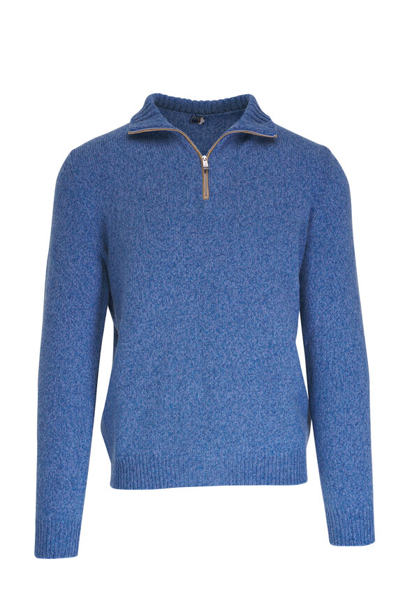 Fedeli Blue Mélange Quarter Zip Pullover 