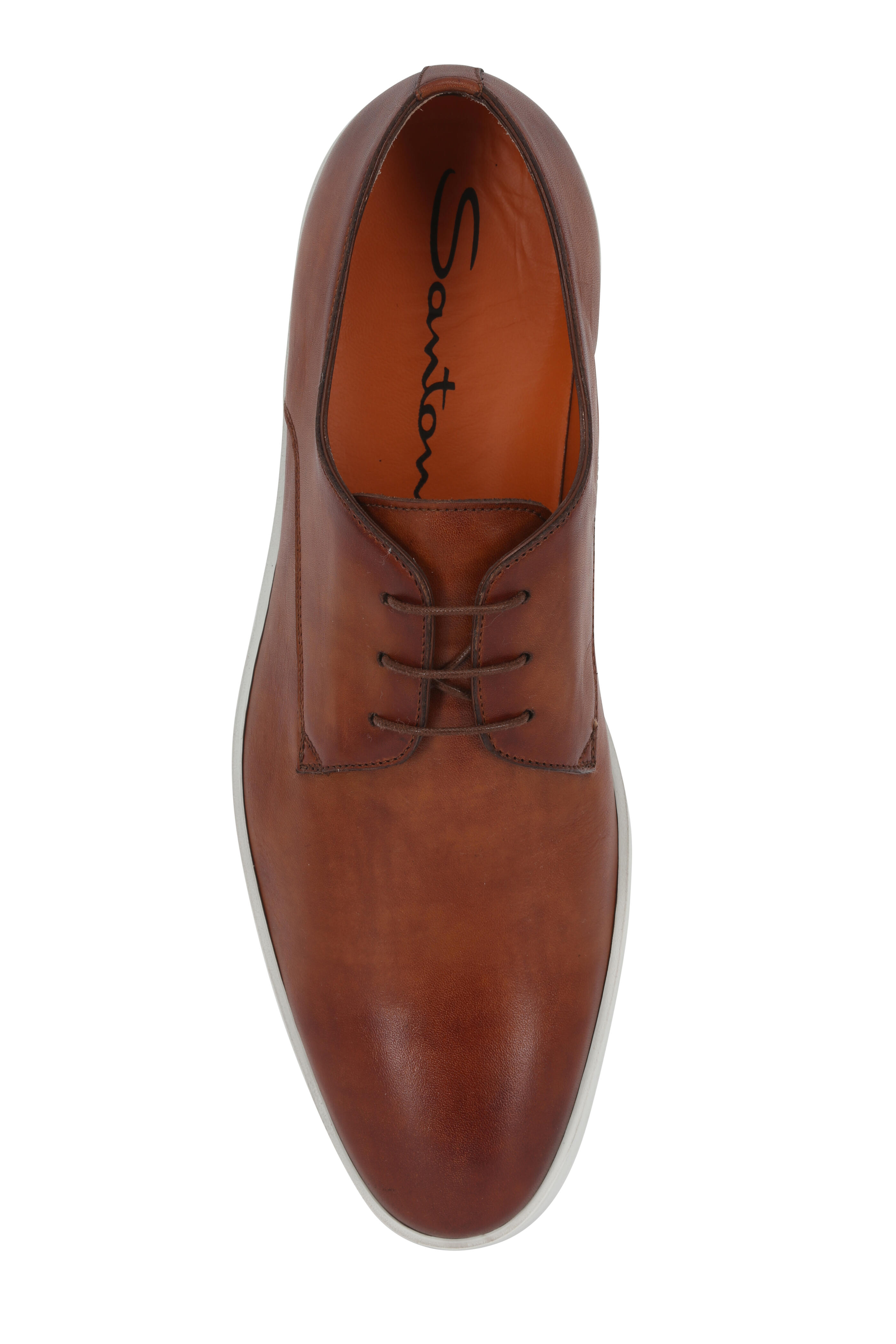 Santoni Doyle Brown Leather Men\'s Shoes Santoni - Doyle Tan Burnished Leather Derby Shoe main image 2