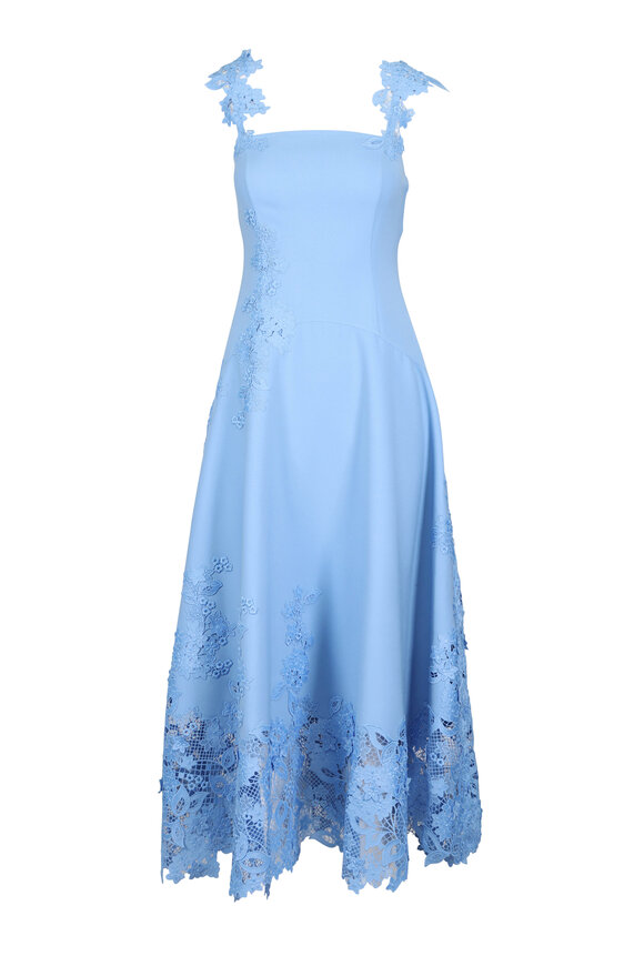 Oscar de la Renta Hydrangea Porcelain Flower Guipure Day Dress