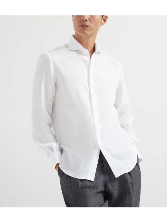 Brunello Cucinelli White Linen Sport Shirt - view 6