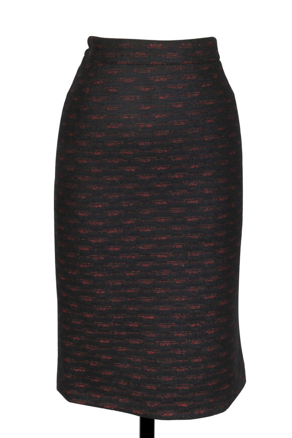 Kiton - Black & Red Wool Blend Pencil Skirt 