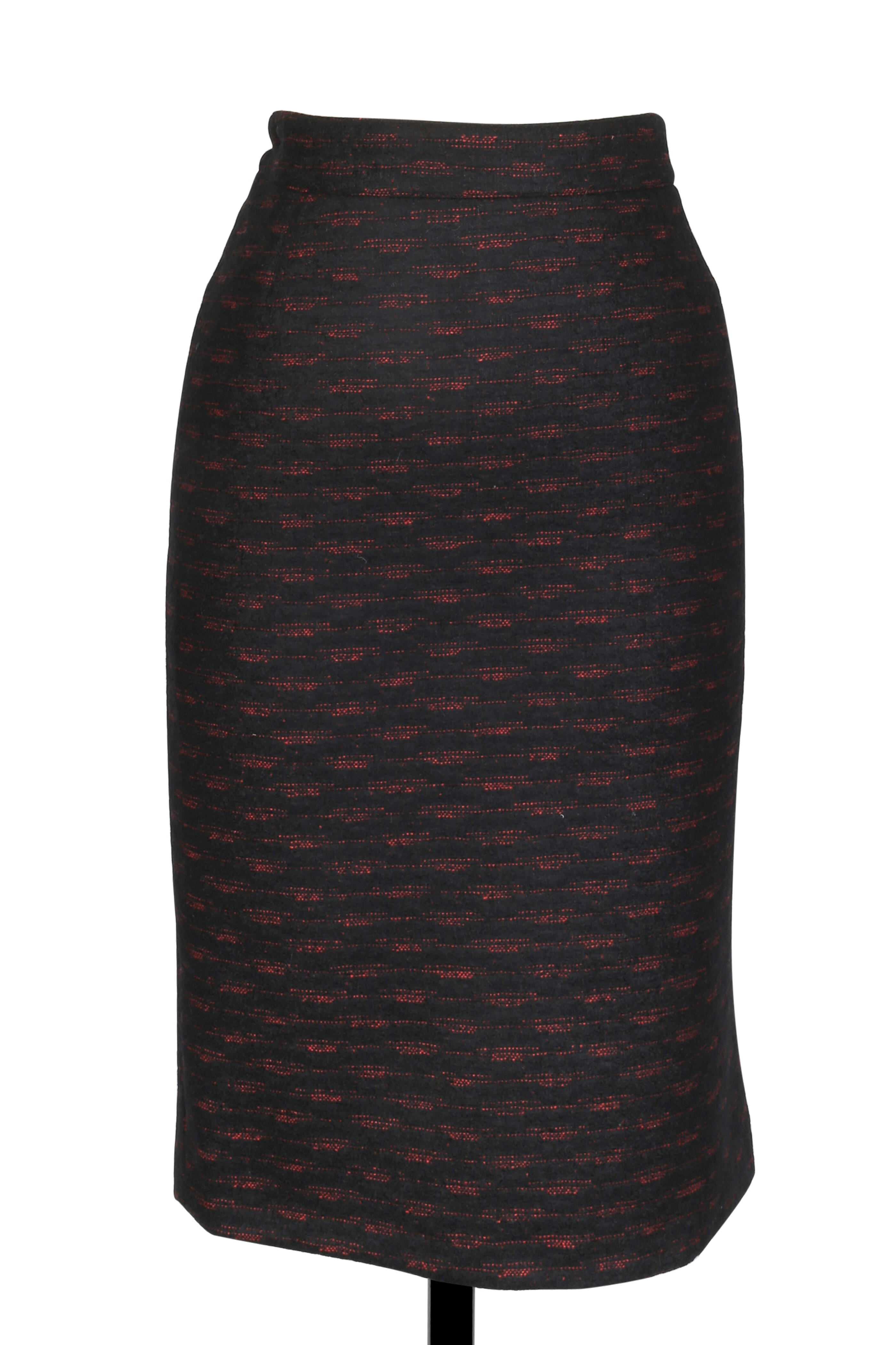 Kiton - Black & Red Wool Blend Pencil Skirt | Mitchell Stores