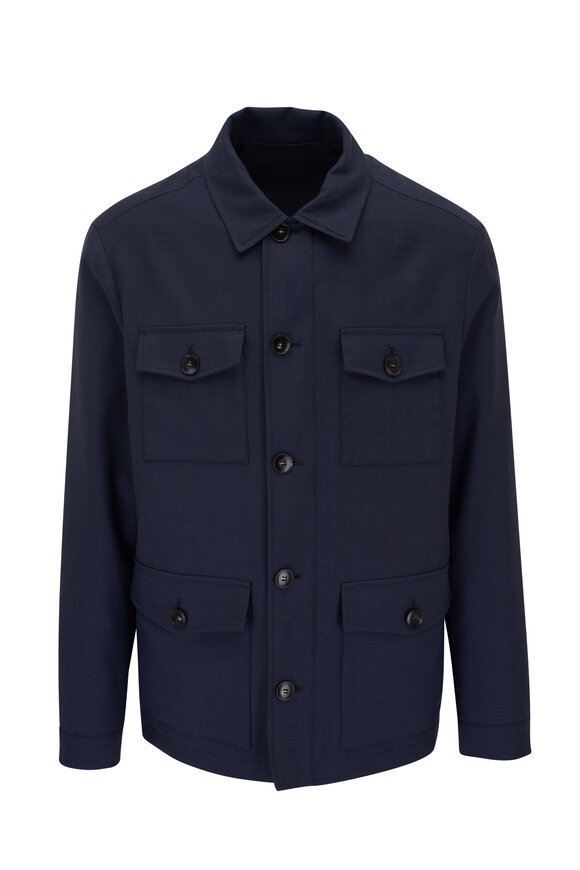 Canali - Navy Wool Reversible Field Jacket 