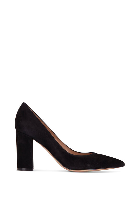 Gianvito Rossi - Piper Black Suede Block Heel Pump, 85mm