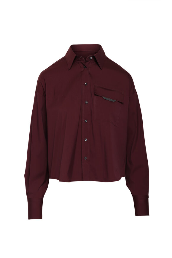 Brunello Cucinelli Bordeaux Shiny Button Up Shirt