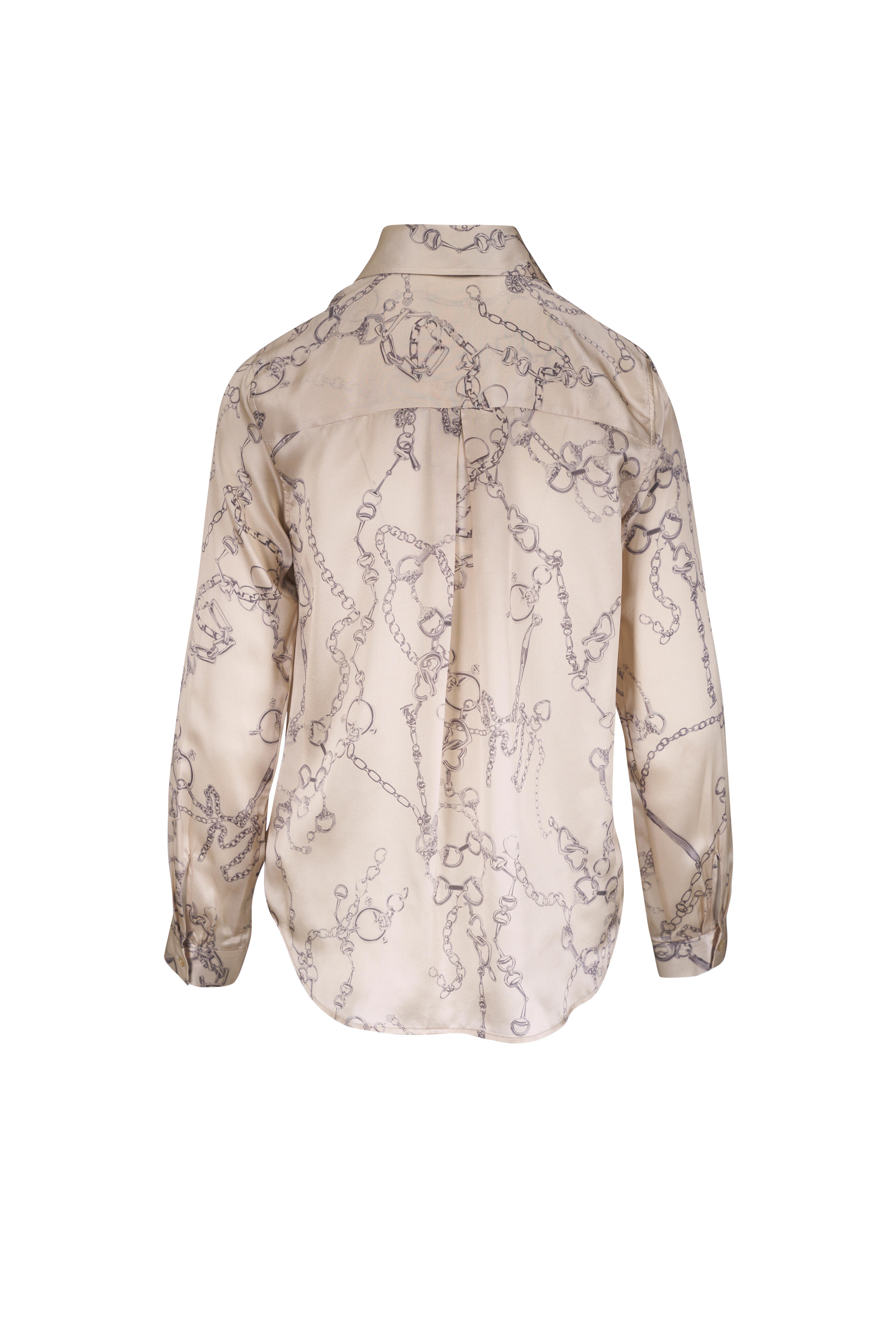L'Agence - Tyler Macadamia Multi Horsebit Chain Silk Blouse