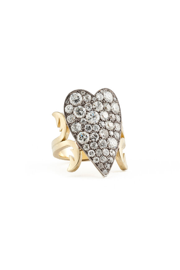 Sylva & Cie - Old Euro Diamond Heart Ten Table Ring