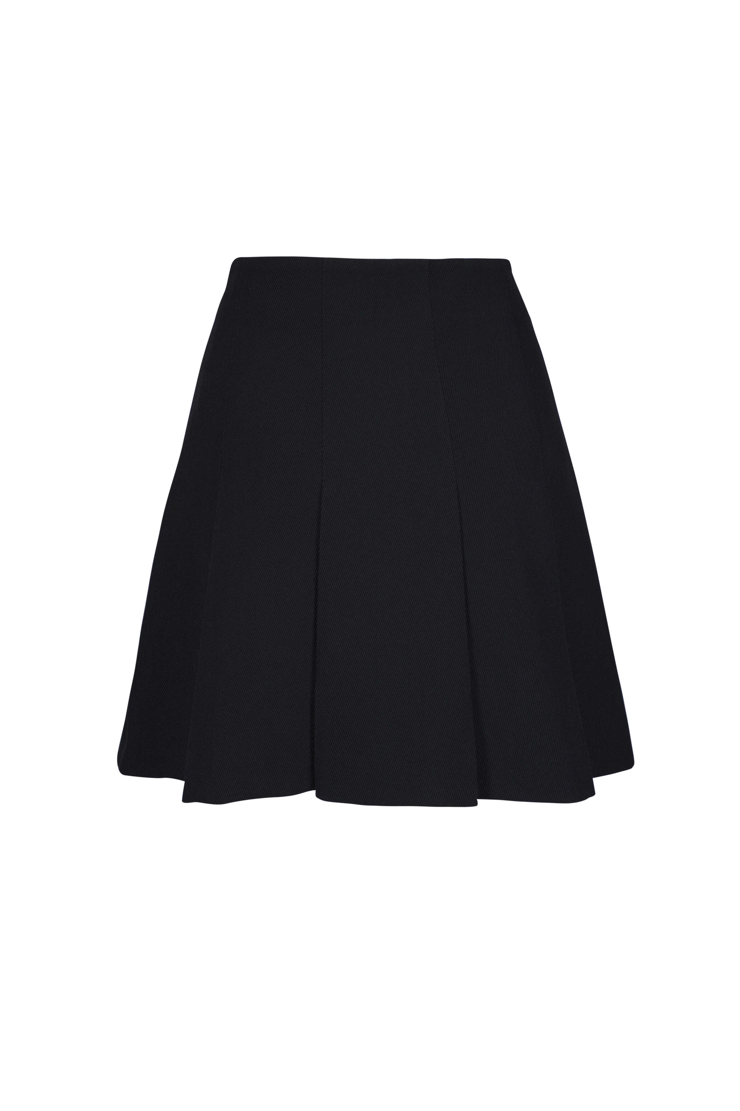 Akris Punto - Pleated Black Fitted Waist Wool Mini Skirt