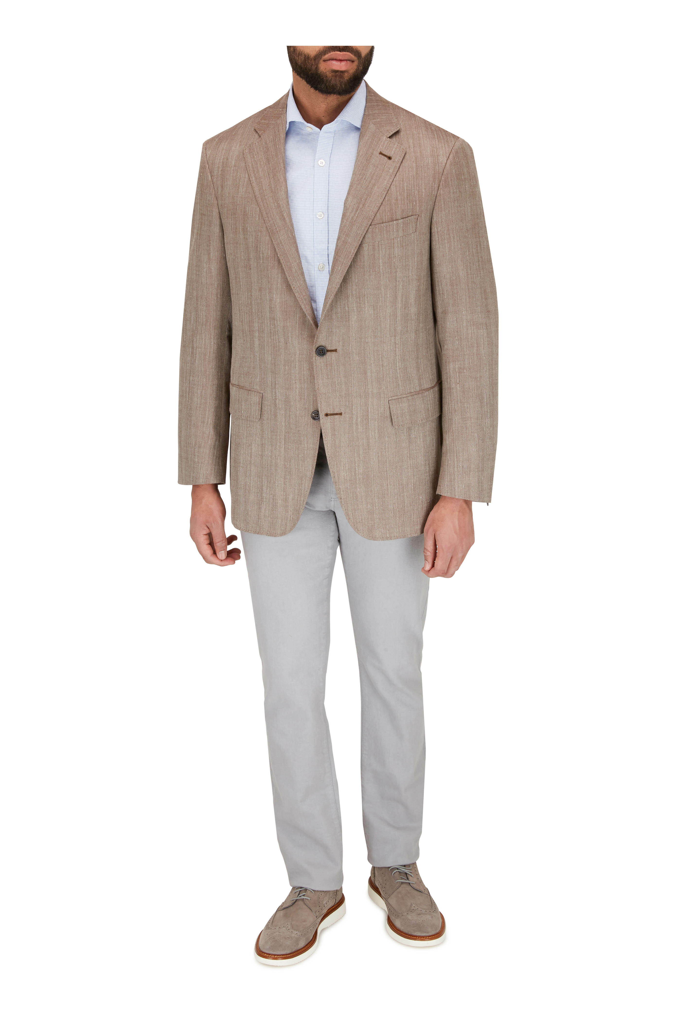 Canali - Kei Tan Herringbone Wool Blend Sportcoat