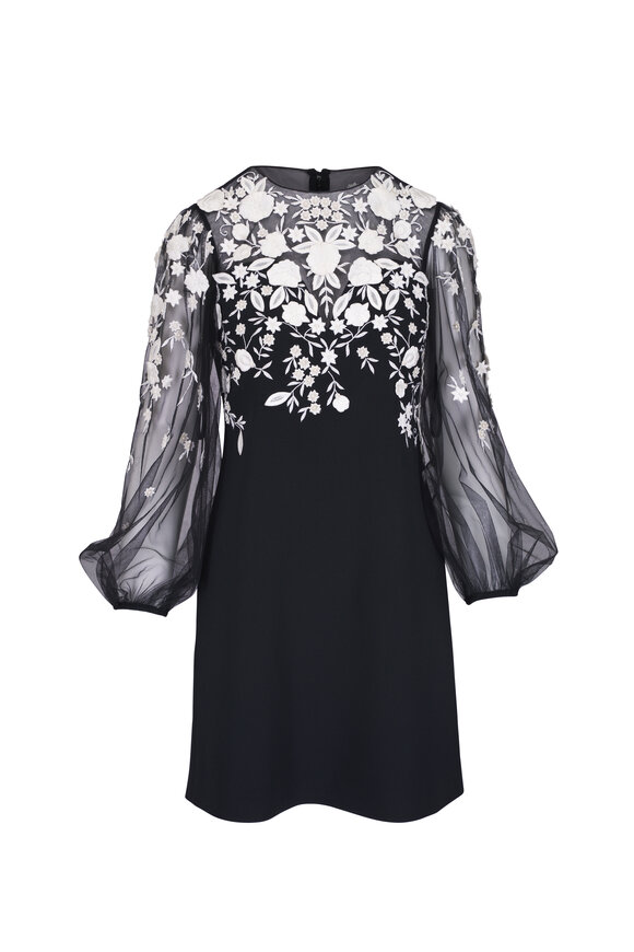 Carolina Herrera - Black & White Floral Embellished Mini Dress