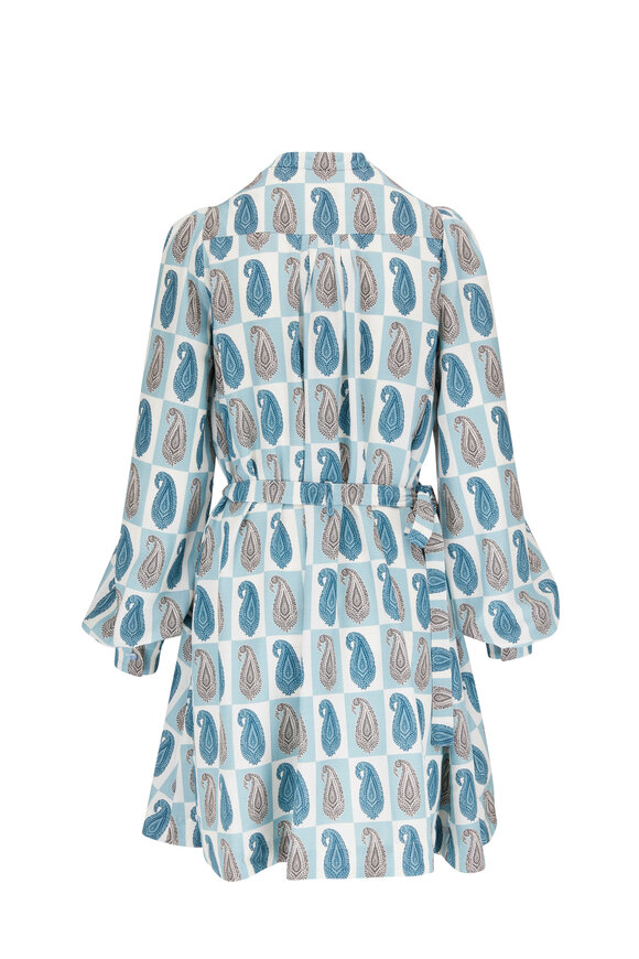 Etro - Blue & White Paisley Check Belted Mini Dress 