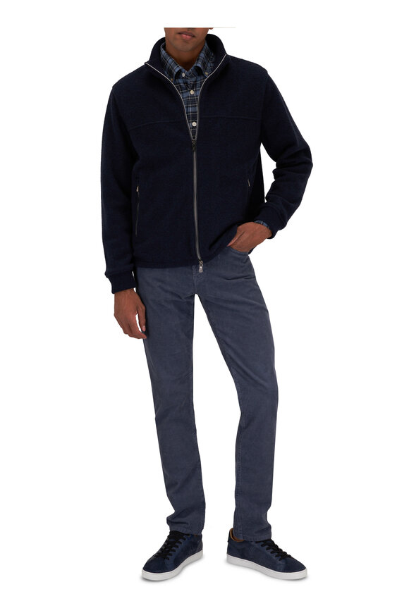 Fedeli - Navy Blue Cashmere Velour Full Zip Sweater